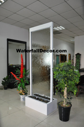 7.5 Feet Indoor Floor Fountain Powder Coated White Trim Bamboo Pattern Glass - PCWCG90FF