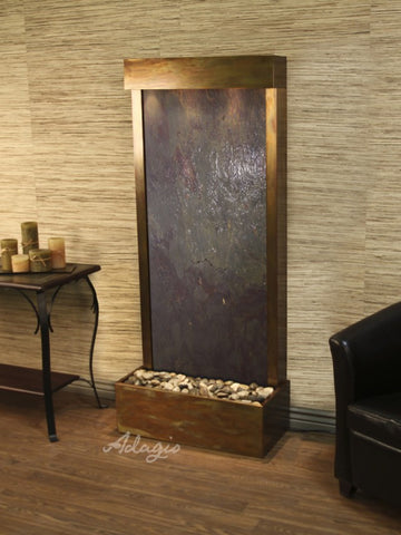 Floor Fountain - Harmony River (Flush Mounted Towards Rear Of The Base) - Multi-Color FeatherStone - Rustic Copper - hrf10142