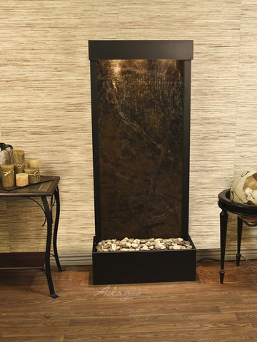 Floor Fountain - Harmony River (Flush Mounted Towards Rear Of The Base) - Rainforest Green Marble - Antique Bronze - hrf3505_1