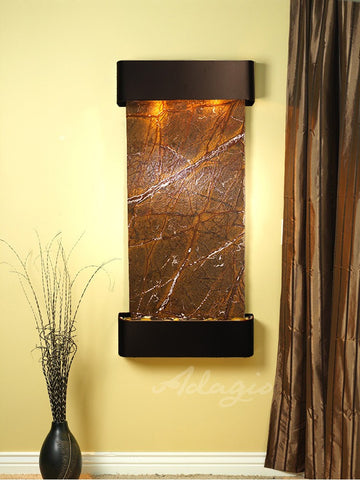 Wall Fountain - Cascade Springs - Rainforest Brown Marble - Blackened Copper - Rounded - csr1506-1