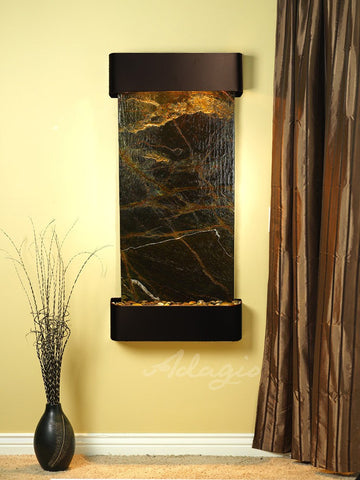 Wall Fountain - Cascade Springs - Rainforest Green Marble - Blackened Copper - Rounded - csr1505