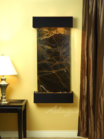 Wall Fountain - Cascade Springs - Rainforest Green Marble - Blackened Copper - Squared - css1505