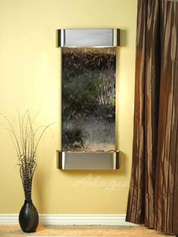 Wall Fountain - Cascade Springs - Silver Mirror - Stainless Steel - Rounded - csr2040