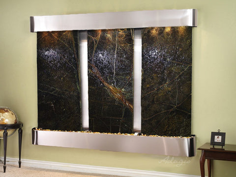 Wall Fountain - Deep Creek - Rainforest Green Marble - Stainless Steel - Rounded - dcr2005_1
