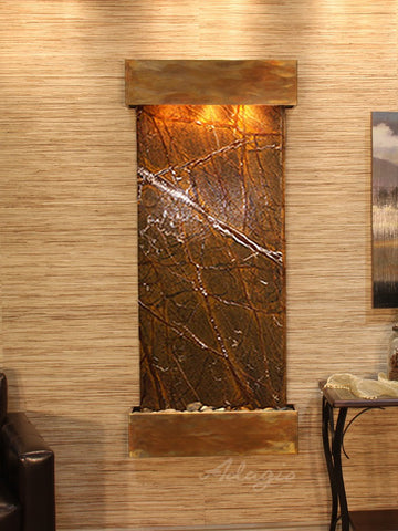 Wall Fountain - Inspiration Falls - Rainforest Brown Marble - Rustic Copper - Squared - ifs1006_1
