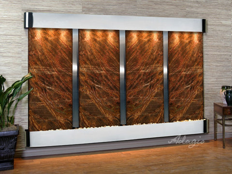 Wall Fountain - Regal Falls - Rainforest Brown Marble - Stainless Steel - Rounded - rfr20062