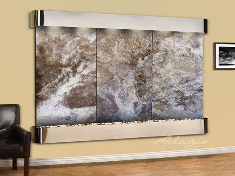 Wall Fountain - Solitude River - Magnifico Travertine - Stainless Steel - Rounded - srr20082