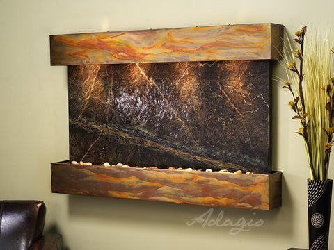 Wall Fountain - Sunrise Springs - Rainforest Green Marble - Rustic Copper - Squared - sss1005