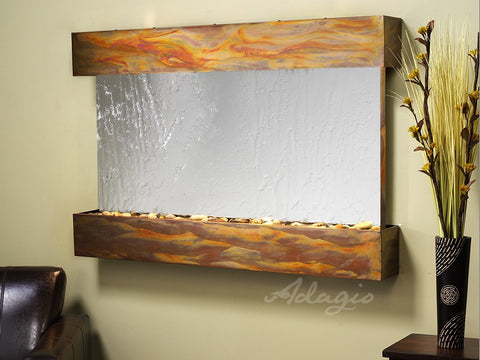 Wall Fountain - Sunrise Springs - Silver Mirror - Rustic Copper - Squared - sss1040