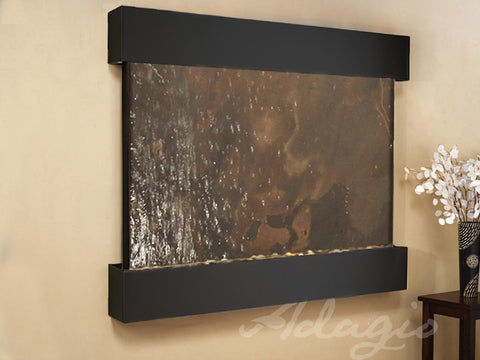 Wall Fountain - Teton Falls - Multi-Color FeatherStone - Blackened Copper - Squared - tfs1514