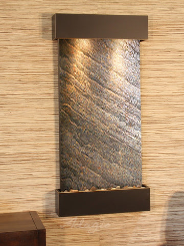 Wall Fountain - Whispering Creek - Green FeatherStone - Blackened Copper - wcs1512