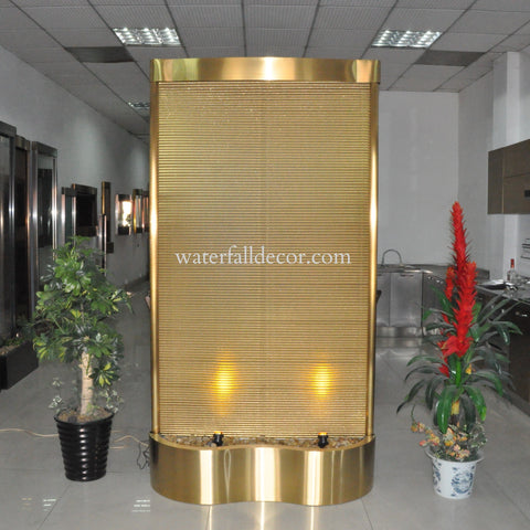 8 Foot Indoor Floor Fountain Gold Plated Ripple Metal - GPRM96FF