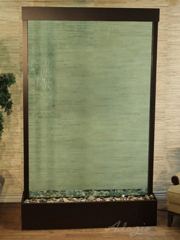 Floor Fountain - Grandeur River (Centered In Base) - Green Glass - Antique Bronze - grc35522