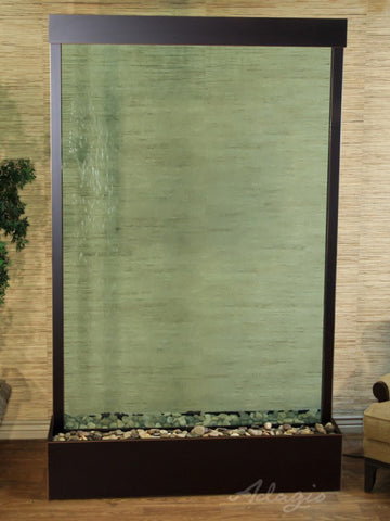 Floor Fountain - Grandeur River (Centered In Base) - Green Glass - Blackened Copper - grc15522