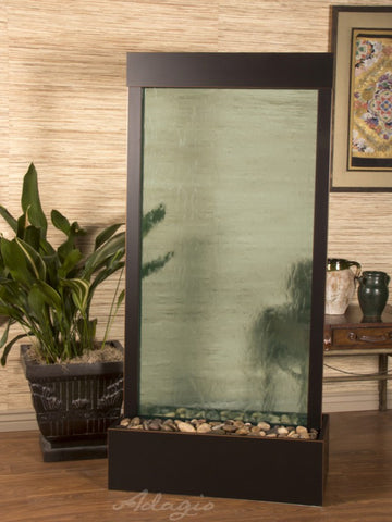 Floor Fountain - Harmony River (Centered In Base) - Green Glass - Blackened Copper - hrc15522