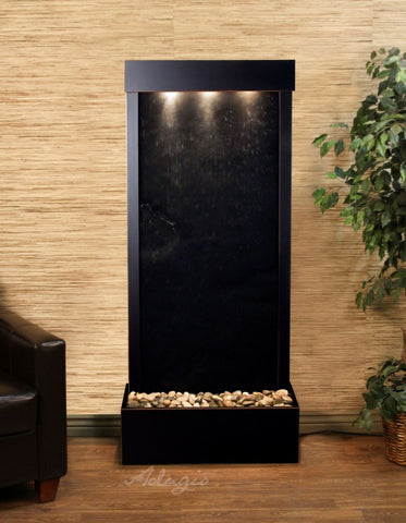 Floor Fountain - Harmony River (Flush Mounted Towards Rear Of The Base) - Black FeatherStone - Blackened Copper - hrf1511a