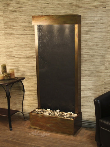 Floor Fountain - Harmony River (Flush Mounted Towards Rear Of The Base) - Black FeatherStone - Blackened Copper - hrf1511a