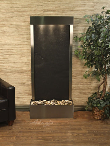 Floor Fountain - Harmony River (Flush Mounted Towards Rear Of The Base) - Black FeatherStone - Stainless Steel - hrf2011_1