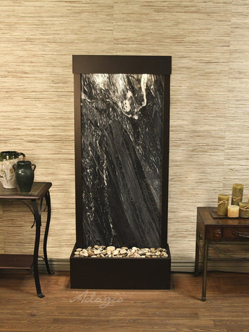 Floor Fountain - Harmony River (Flush Mounted Towards Rear Of The Base) - Black Spider Marble - Antique Bronze - hrf3507_1