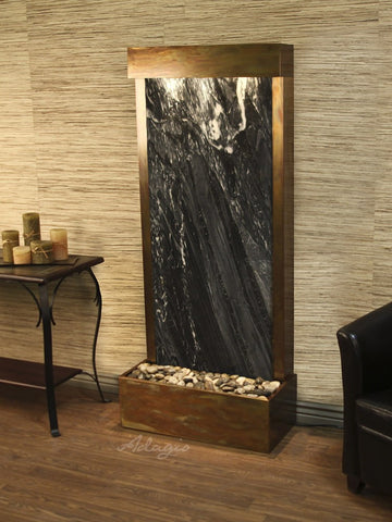 Floor Fountain - Harmony River (Flush Mounted Towards Rear Of The Base) - Black Spider Marble - Rustic Copper - hrf1007_1