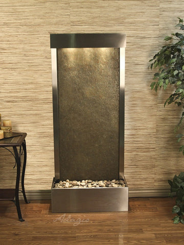 Floor Fountain - Harmony River (Flush Mounted Towards Rear Of The Base) - Green FeatherStone - Stainless Steel - hrf2012_1