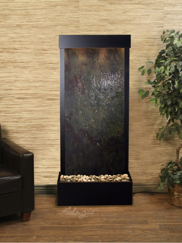 Floor Fountain - Harmony River (Flush Mounted Towards Rear Of The Base) - Multi-Color FeatherStone - Blackened Copper - hrf15142