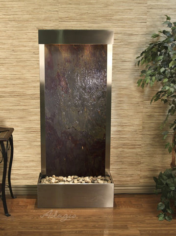 Floor Fountain - Harmony River (Flush Mounted Towards Rear Of The Base) - Multi-Color FeatherStone - Stainless Steel - hrf2014