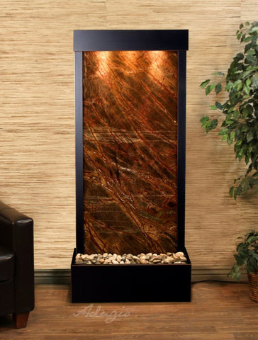 Floor Fountain - Harmony River (Flush Mounted Towards Rear Of The Base) - Rainforest Brown Marble - Blackened Copper - hrf1506a