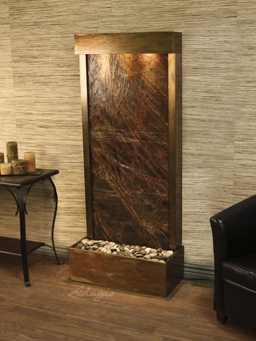 Floor Fountain - Harmony River (Flush Mounted Towards Rear Of The Base) - Rainforest Brown Marble - Rustic Copper - hrf1006_1