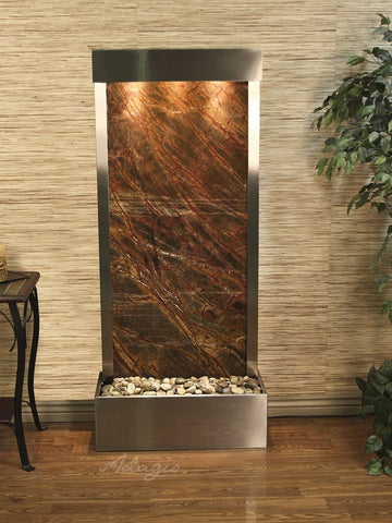 Floor Fountain - Harmony River (Flush Mounted Towards Rear Of The Base) - Rainforest Brown Marble - Stainless Steel - hrf2006_1