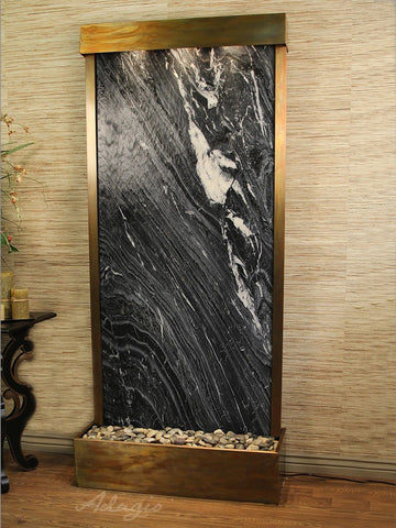 Floor Fountain Tranquil River (Flush Mounted Towards Rear Of The Base) - Black Spider Marble - Rustic Copper - trf1007