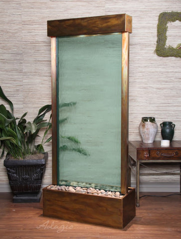 Floor Fountain - Harmony River (Centered In Base) - Green Glass - Rustic Copper - hrc1052a