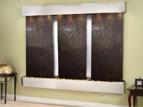 Wall Fountain -Deep Creek - Multi-Color FeatherStone - Stainless Steel - Squared - dcs2014_1