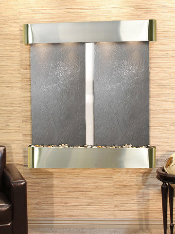 Wall Fountain - Aspen Falls - Black FeatherStone - Stainless Steel - Rounded - afr2011