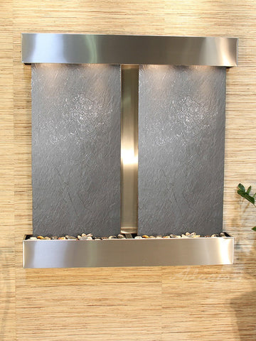 Wall Fountain - Aspen Falls - Black FeatherStone - Stainless Steel - Squared - afs2011