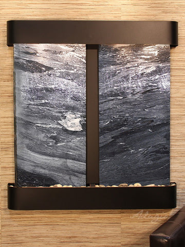 Wall Fountain - Aspen Falls - Black Spider Marble - Blackened Copper - Rounded - afr1507
