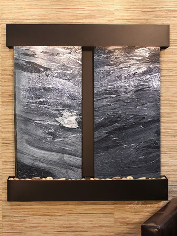 Wall Fountain - Aspen Falls - Black Spider Marble - Blackened Copper - Squared - afs1507