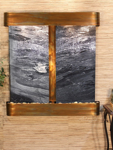 Wall Fountain - Aspen Falls - Black Spider Marble - Rustic Copper - Rounded - afr1007