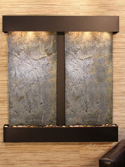 Wall Fountain - Aspen Falls - Green FeatherStone - Blackened Copper - Squared - afs1512