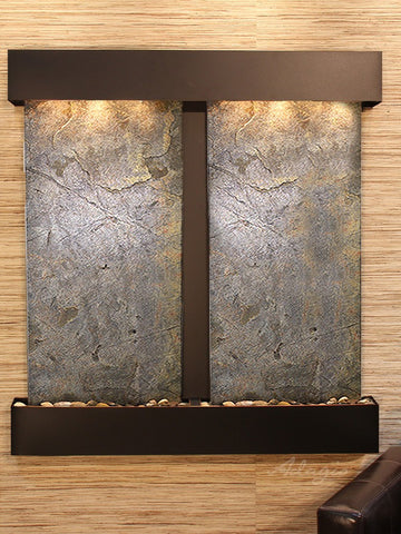 Wall Fountain - Aspen Falls - Green FeatherStone - Blackened Copper - Squared - afs1512