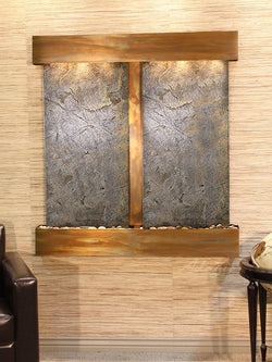 Wall Fountain - Aspen Falls - Green FeatherStone - Rustic Copper - Squared - afs1012