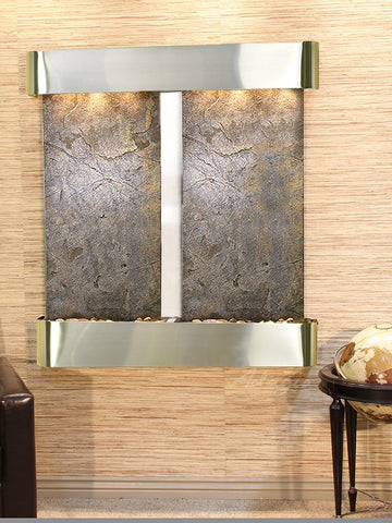 Wall Fountain - Aspen Falls - Green FeatherStone - Stainless Steel - Rounded - afr2012