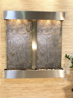 Wall Fountain - Aspen Falls - Green FeatherStone - Stainless Steel - Squared - afs2012