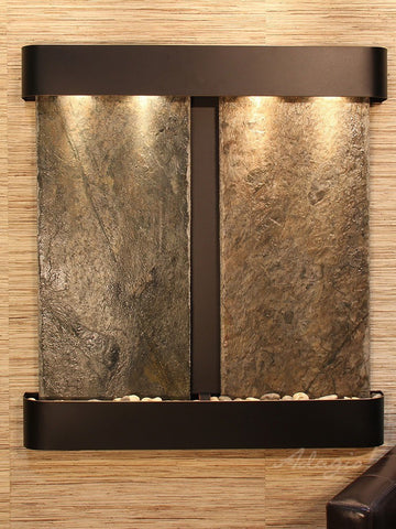Wall Fountain - Aspen Falls - Green Slate - Blackened Copper - Rounded - afr1502