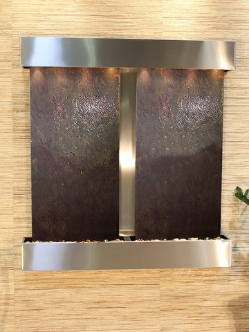 Wall Fountain - Aspen Falls - Multi-Color FeatherStone - Stainless Steel - Squared - afs2014