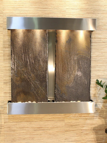 Wall Fountain - Aspen Falls - Multi-Color Slate - Stainless Steel - Squared - afs2004