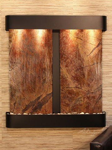 Wall Fountain - Aspen Falls - Rainforest Brown Marble - Blackened Copper - Rounded - afr1506