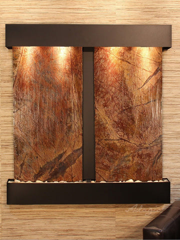Wall Fountain - Aspen Falls - Rainforest Brown Marble - Blackened Copper - Squared - afs1506