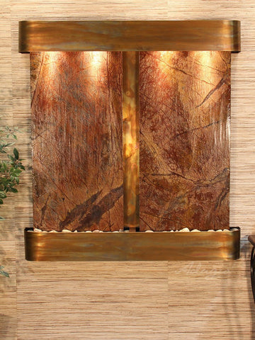 Wall Fountain - Aspen Falls - Rainforest Brown Marble - Rustic Copper - Squared - afr1006
