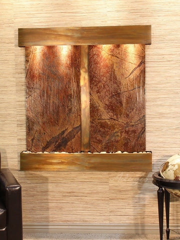 Wall Fountain - Aspen Falls - Rainforest Brown Marble - Rustic Copper - Squared - afs1006